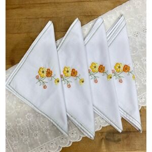 Vintage embroidered linen floral napkin set of 4